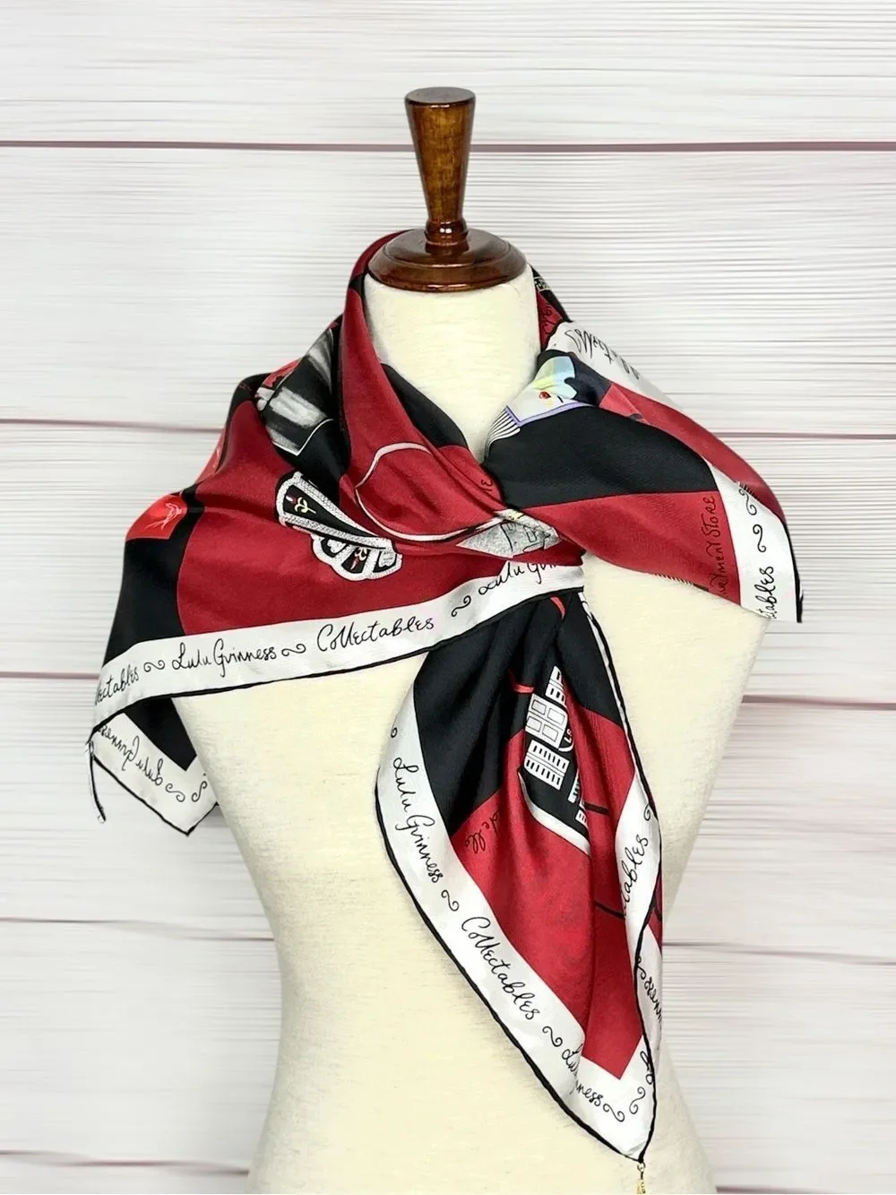 Lulu Guinness Silk Scarf Red Black Novelty Handbag Print Collectibles Theme